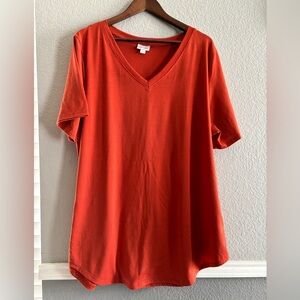 LuLaRoe V-Neck Red Orange Short Sleeve Top